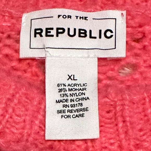 FOR THE REPUBLIC Crochet Sweater With Ribbed Bottom Bubble Sleeve Pink Sz. XL - Picture 2 of 3